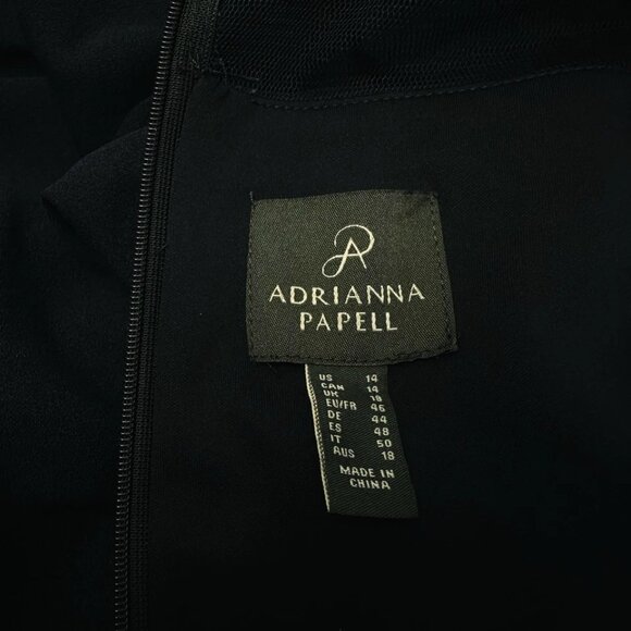 Adrianna Papell Illusion Dress Sz 14 Asymmetrical Mesh Top Midnight Witchy Glam - Picture 10 of 12